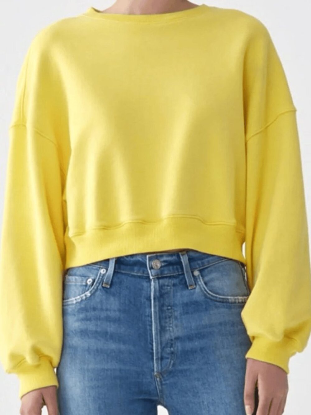AGOLDE BALLOON SLEEVE CROPPED YELLOW CREWNECK SWEATSHIRT TOP SM